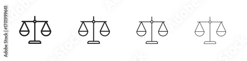 Scales of justice icons illustrations collection on white background. Pixel perfect vector graphics