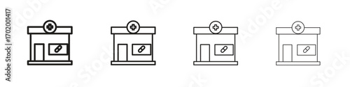 Pharmacy icons illustrations collection on white background. Pixel perfect vector graphics