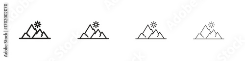 Mountain icons illustrations collection on white background. Pixel perfect vector graphics