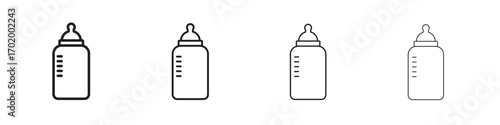 Milk bottle icons illustrations collection on white background. Pixel perfect vector graphics