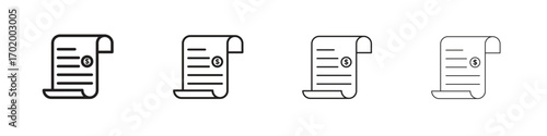 Invoice payment icons illustrations collection on white background. Pixel perfect vector graphics