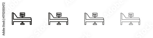 Hospital bed icons illustrations collection on white background. Pixel perfect vector graphics