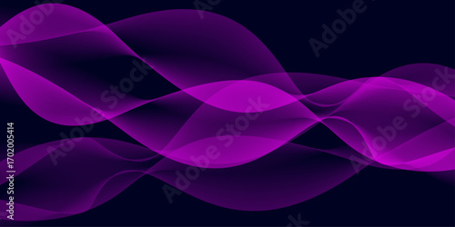 Purple flowing waves of light and lines create an abstract digital