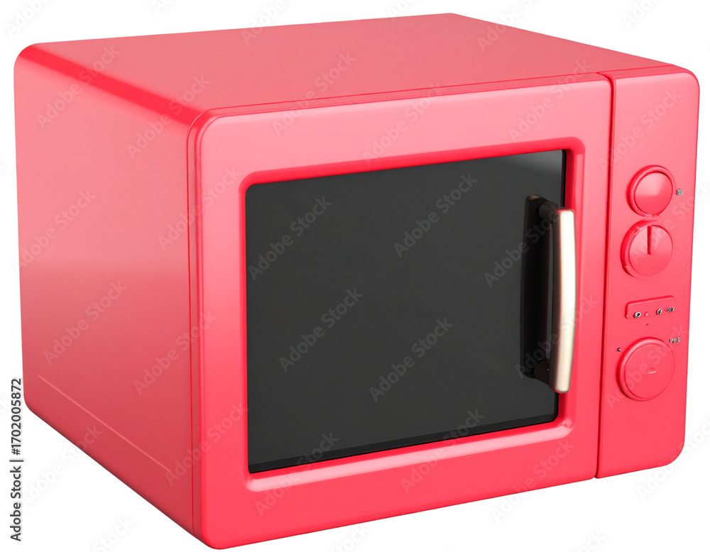 Fototapeta premium “Angled 3D Cartoon Microwave with Glossy Finish, Minimal Emoji Aesthetic, Isolated PNG”