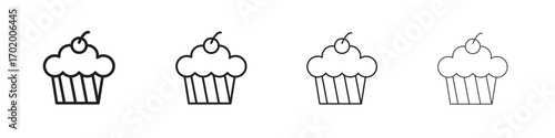 Cupcake icons illustrations collection on white background. Pixel perfect vector graphics