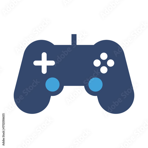 A blue gamepad with a white plus sign directional pad four white buttons and two light blue lower buttons