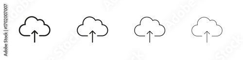 Cloud upload icons illustrations collection on white background. Pixel perfect vector graphics