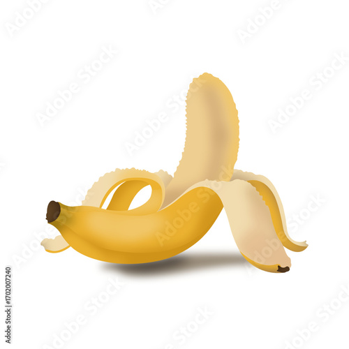 peeled banana on white