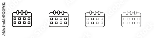 Calendar icons illustrations collection on white background. Pixel perfect vector graphics