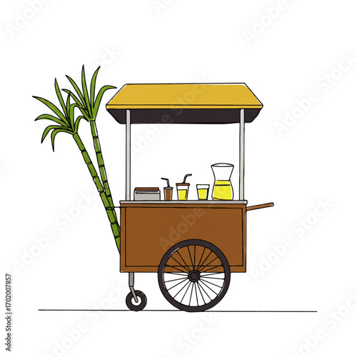 Freshly squeezed sugarcane juice vendor cart illustration for healthy lifestyle promotions