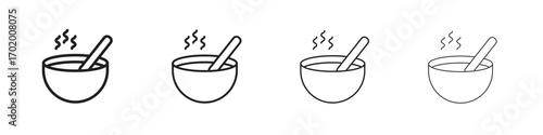 Bowl of soup icons illustrations collection on white background. Pixel perfect vector graphics