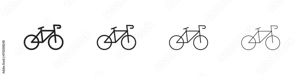 Fototapeta premium Bicycle icons illustrations collection on white background. Pixel perfect vector graphics
