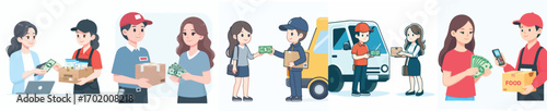 vector customer pays money to the parcel courier
