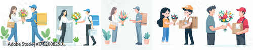 vector delivery delivering flowers to female customers