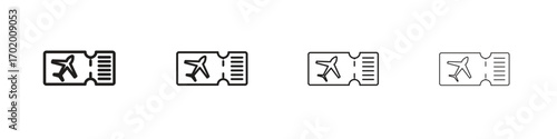 Airline ticket icons illustrations collection on white background. Pixel perfect vector graphics