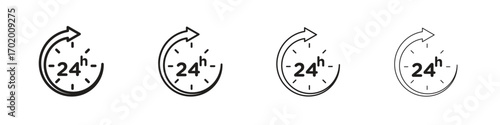 24 Hrs icons illustrations collection on white background. Pixel perfect vector graphics