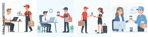 vector delivery delivers coffee orders to office workers