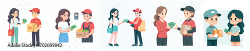 vector customer pays money to the parcel courier