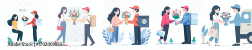 vector delivery delivering flowers to female customers
