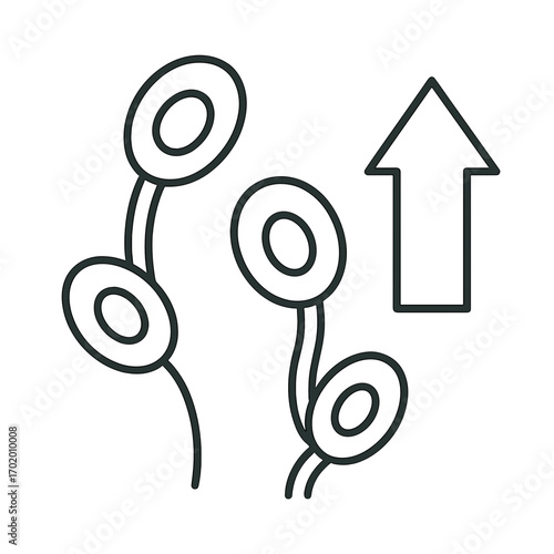 Line icon showing fungal cells with an upward arrow, symbolizing the rise in cases of Candida auris infections, a dangerous and drug-resistant fungus.