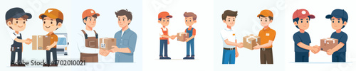 vector courier shaking hands handing over package to customer