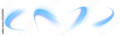 Neon blue arcs sweep across the screen in synchronized waves, forming a rhythm of digital flow. Ideal for illustrating futuristic data systems.