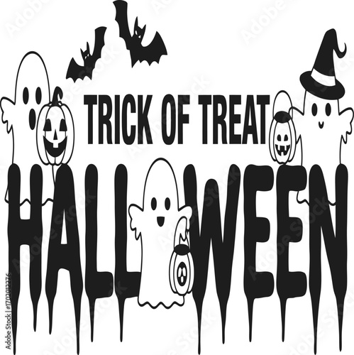 Halloween Ghosts And Bats With Spooky Typography