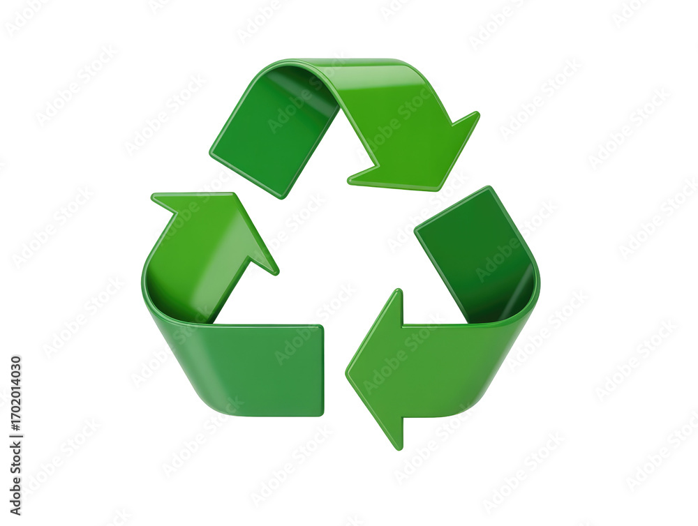 Fototapeta premium Green recycling symbol with three chasing arrows on a icon isolated on white transparent background png jpg business people clipping path cutout 2025 2026 4k full hd poster banner label download