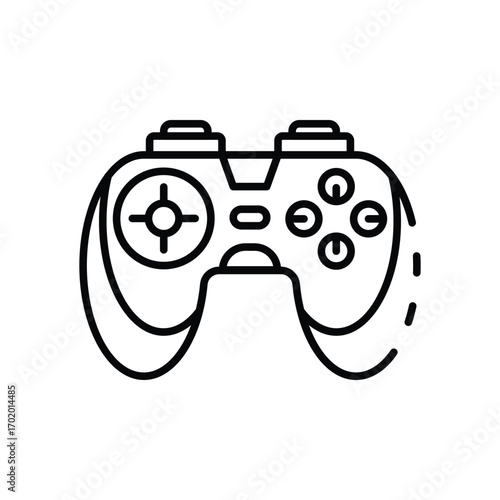 Black outlined game controller with buttons and directional pad isolated. Editable stroke icon
