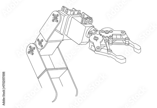 minimalist vector illustration of a robotic arm clean white outline design representing technology engineering and automation simple robot arm factory