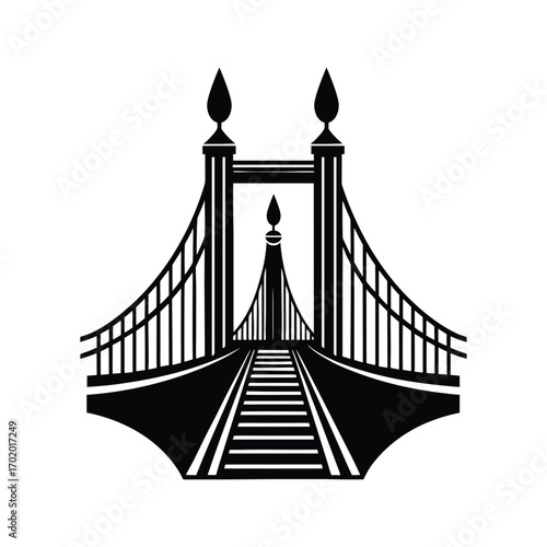 Black white silhouette bridge curved roadway