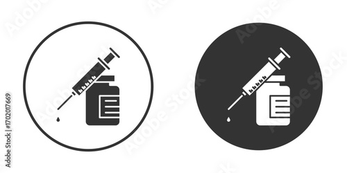 Vaccine vial icons collection. Filled flat icons