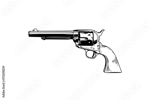 a black and white drawing of a revolverdraw, drawing, gun, handgun, illustration, ink, sketch, toy gun, weapon 