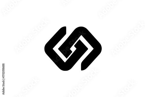 a black and white logo with a stylized, overlapping design that resembles an interlocked segmentarrow, black, brand, design, icon, letter, letter logo, logo, square, strip, symbol 
