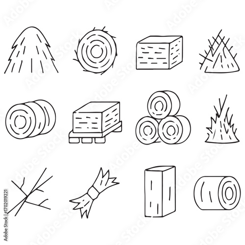 Agricultural hay and straw icons vector