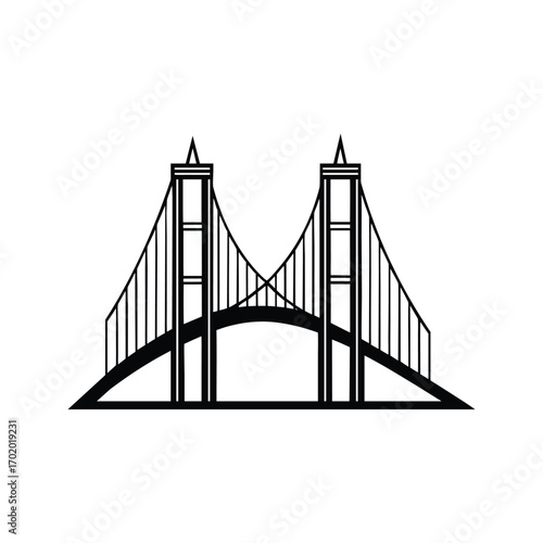 Black white silhouette bridge curved roadway