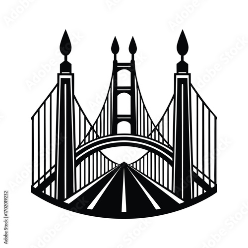 Black white silhouette bridge curved roadway