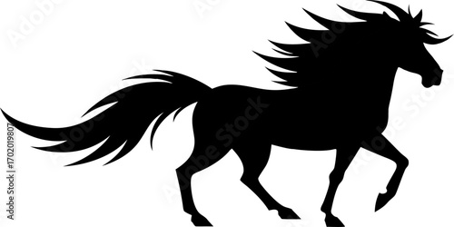 Illustration of a picture to support the idea. The stallion with its windblown mane creates the horse's strong and imposing character.
