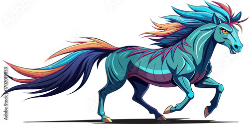 An illustration to support the idea. The stallion with its windblown mane creates a strong and impressive horse character with an elegant style.