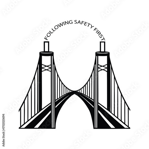 Black white silhouette bridge curved roadway