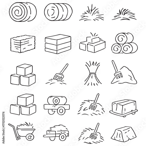 Agricultural hay and straw icons vector