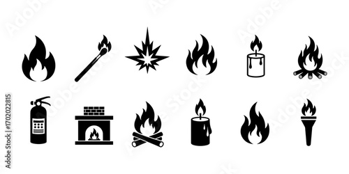 Fire and Flame Icons Set bonfire campfire