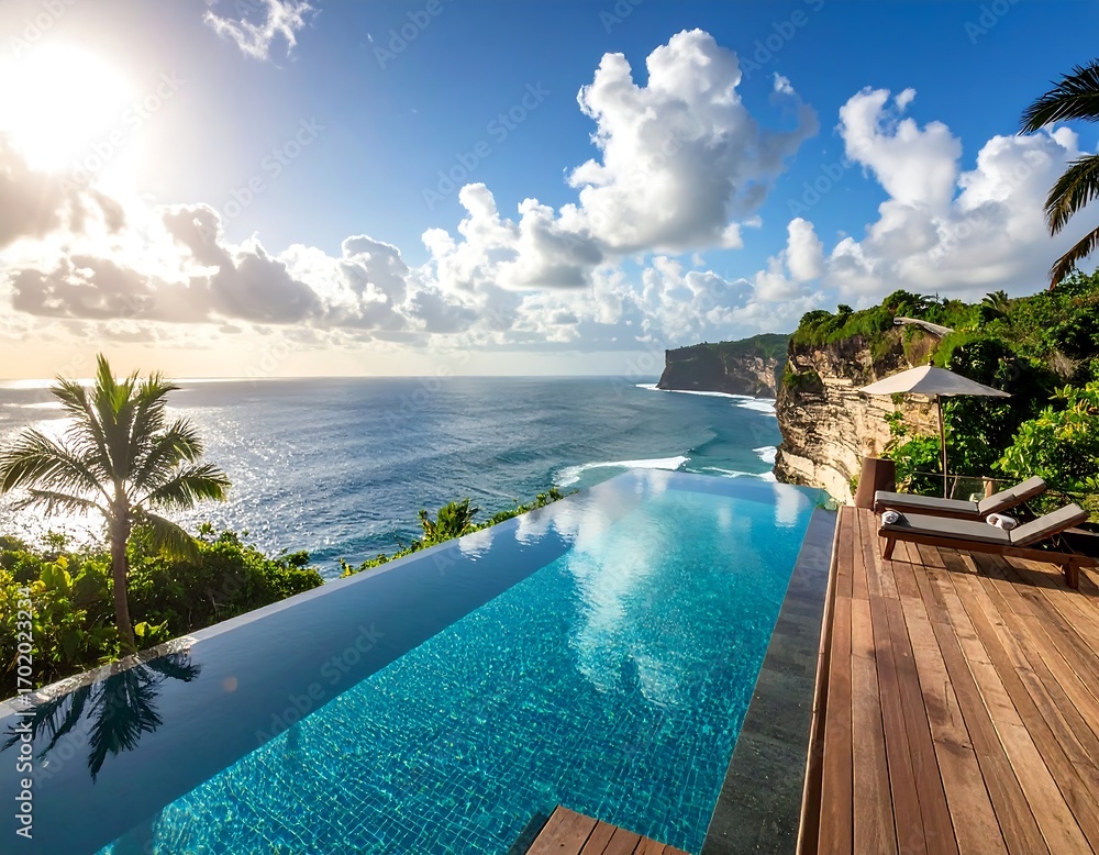 Obraz premium Cliffside infinity pool overlooking ocean