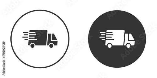 Fast shipping delivery truck icons collection. Filled flat icons