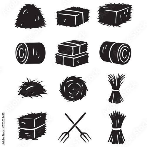 Agricultural hay and straw icons vector