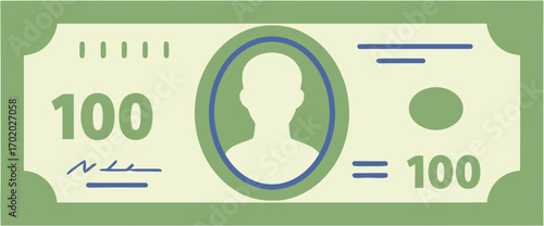 Simple Flat Design Hundred Dollar Bill Currency Illustration Finance