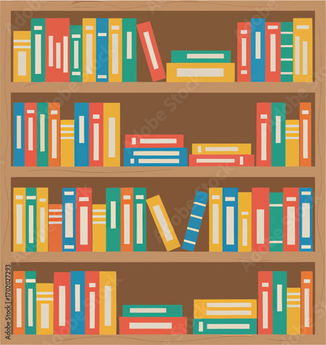 Colorful Flat Style Bookshelf with Assorted Books Illustration