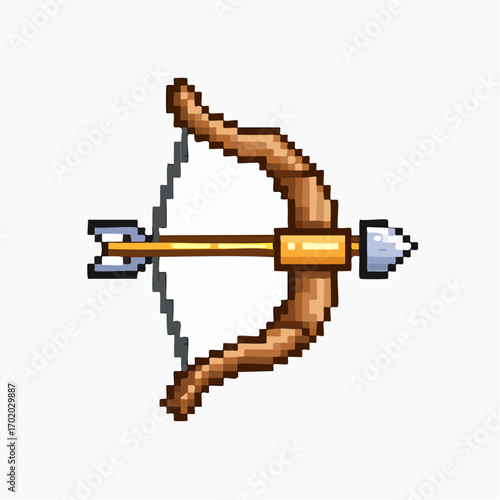 Pixel Wooden Bow Weapon Icon for Adventure Game