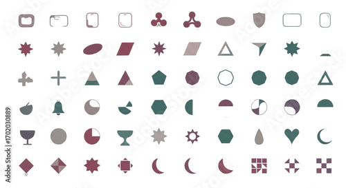 Modern Flat Design Geometric Shapes and Abstract Symbols Collection with Muted Colors Vector Icons and Graphic Elements