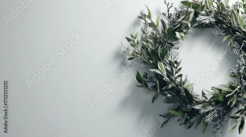 Wallpaper Mural Decorative wreath made of green branches on light wall. Space for text Torontodigital.ca